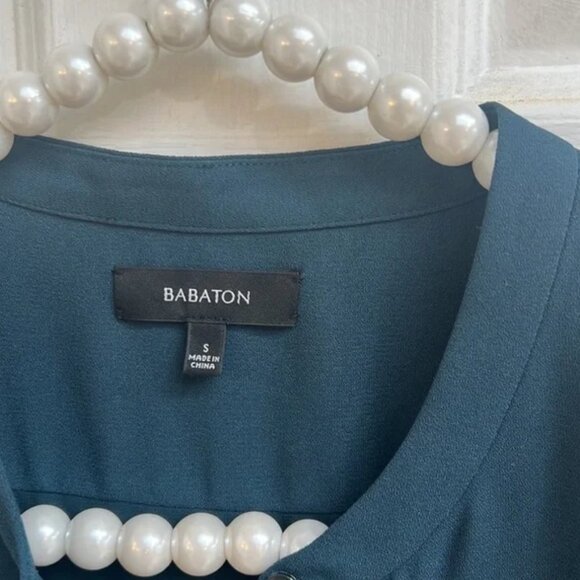 ARITZIA BABATON SHIFT DRESS CAP SLEEVE POCKETS BANDED COLLAR - TEAL - Picture 8 of 12